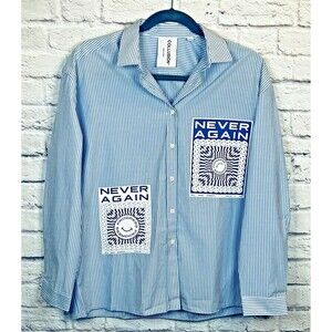 Collusion Asos Womens Oversized Shirt Blue White Striped Button Up Streetwear 10